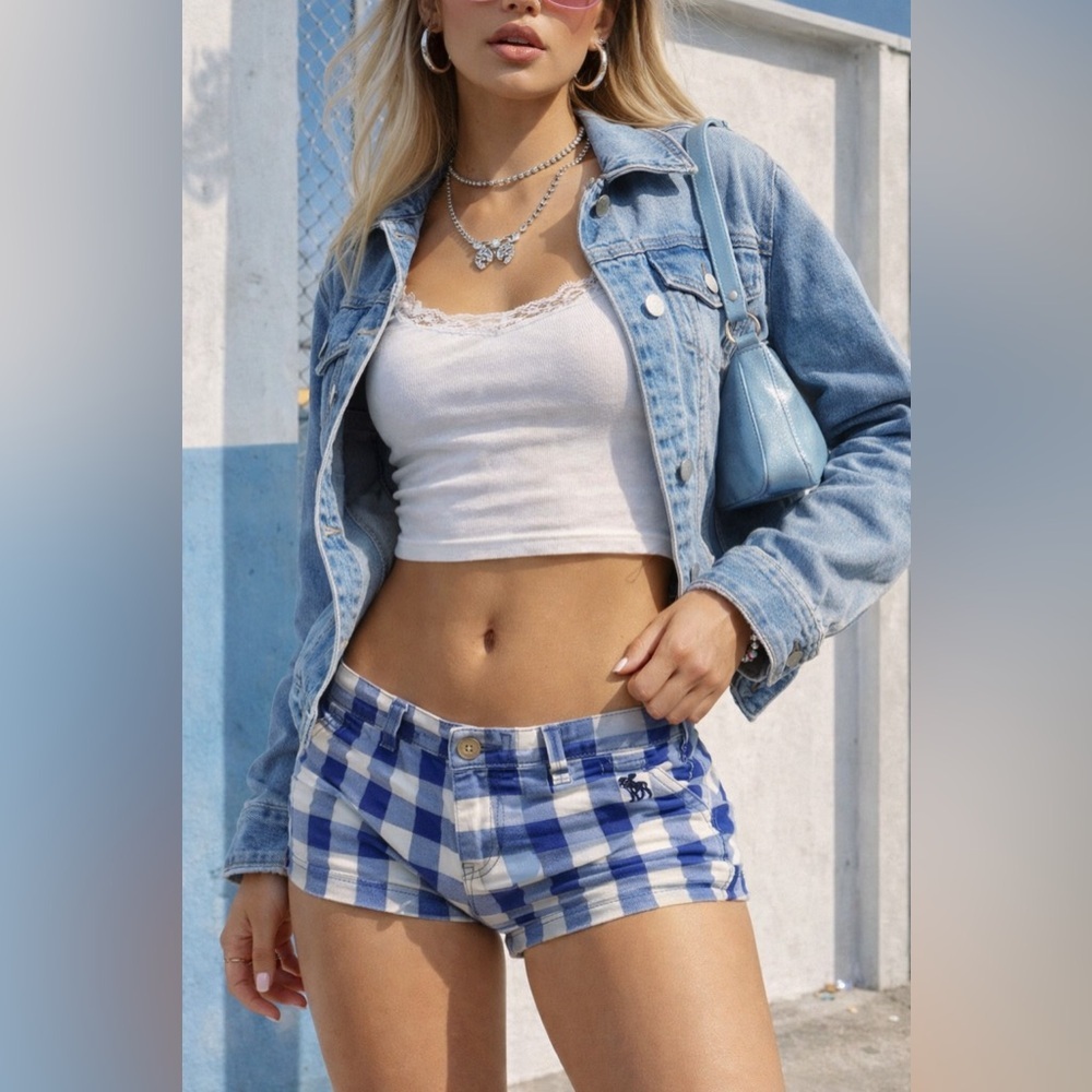 Vintage 2000s Y2K Abercrombie & Fitch Micro Gingham Shorts 💙 Low Rise